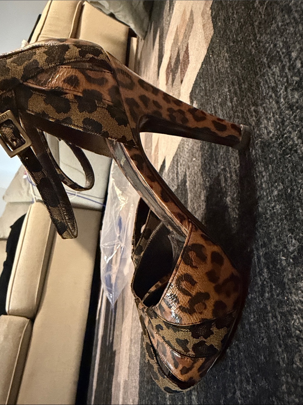 Fendi Leopard Print Peep-Toe Heels - Brown/Black - Picture 4 of 4